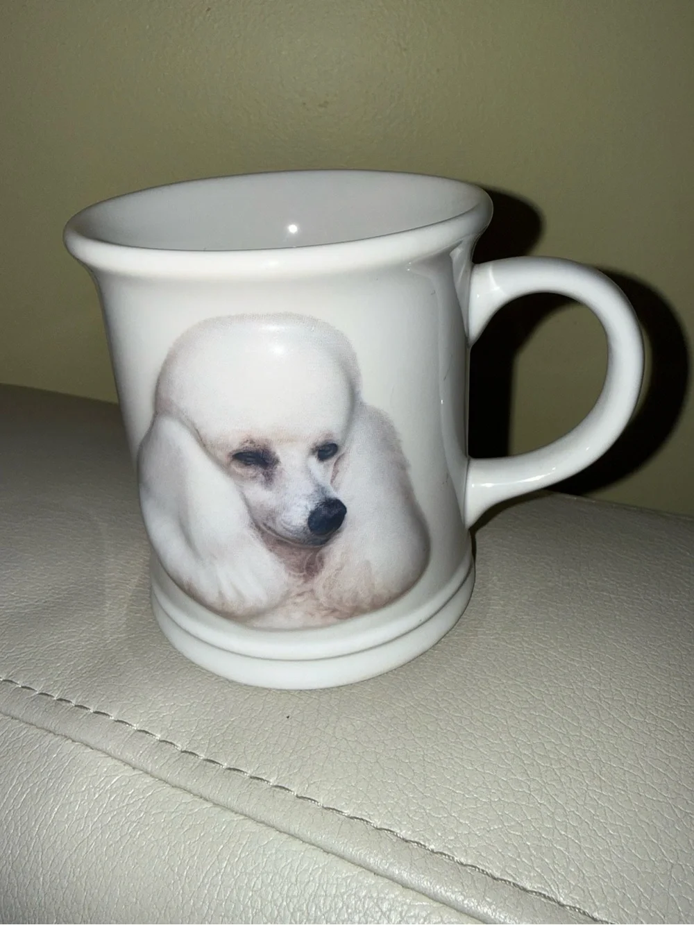 White Ceramic Dog Mug with Poodle Illustration - White